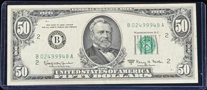 1963-B $50 Federal Reserve Note FRN US Currency New York Series A Paper Money - Picture 1 of 4