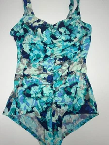 Maxine of Hollywood Swimsuit 16 Ruched Tummy Control Modest Full Coverage Blue - Picture 1 of 10
