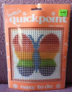 Vtg Betty's Quickpoint Needlepoint Stitchery KIT Rainbow Butterfly Picture Block - Picture 1 of 2