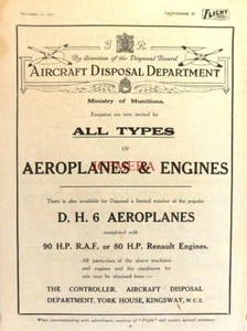 Ministry of Munitions Post-War Aircraft Disposal 1919 Ad: Antique Aviation Print - Picture 1 of 1