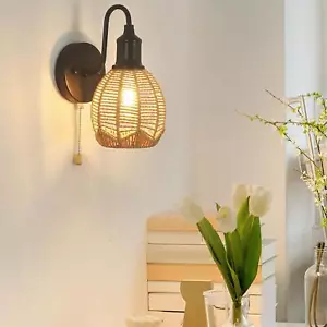 Rope Woven Wall Sconce Light Fixture Handwoven Lampshade Barn Wall Lamp E26 - Picture 1 of 6