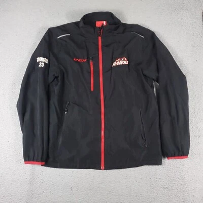 CCM Jacket Mens Size Medium Black Hawks Hockey Full Zip Up Windbreaker * - Image 1 of 4