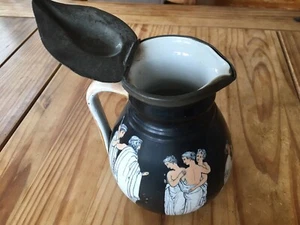 ANTIQUE ROYAL BAYREUTH MATTE BLACK CORINTHIAN CLASSIC ROMAN FIGURES PEWTER LID - Picture 1 of 17