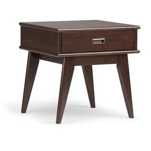 Draper SOLID HARDWOOD 22 inch Wide Rectangle Mid Century Modern End Table in Med - Picture 1 of 6
