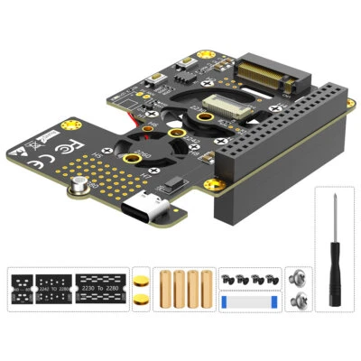 3 in 1 Combo M.2 NVMe SSD to PCI-e Adapter with dual cooler fans F Raspberry Pi5 - Image 1 of 4