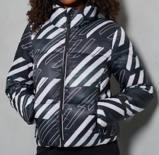 New Women's Superdry Sportstyle Statement Puffer Jacket Black White Sz M $150