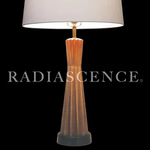 LRG MODELINE ATOMIC MODERN FLUTED ASH WOOD BRASS TABLE LAMP 50's PHILLIP POWELL - Picture 1 of 9
