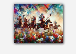 Iroquois American Indian war faring art Colorful splashes of paint  #1 Reprint - Picture 1 of 3