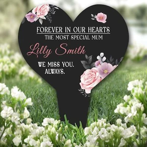 Heart Black Special Mum Remembrance Garden Plaque Grave Marker Memorial Stake - Picture 1 of 1