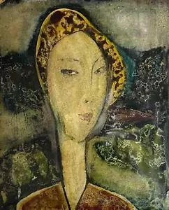 Bulgarian Madonna -Modernist Portrait -Mystery Artist - 20th Century Mixed Media - Picture 1 of 4