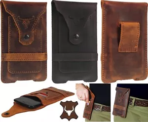 FOR PHONE WITH CASE PROTECTOR - BULL'S HEAD GENUINE LEATHER POUCH & CARD POCKET - Picture 1 of 12