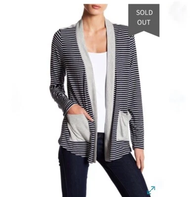 Cárdigan abierto Skies are Blue suéter azul blanco rayas informal carrera pequeño Foto 1 de 4