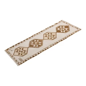 White Herki Runner,Runner Rug,Vintage Rug,Oushak Rug,Turkish Rug,3 x 10'11 feet - Picture 1 of 7