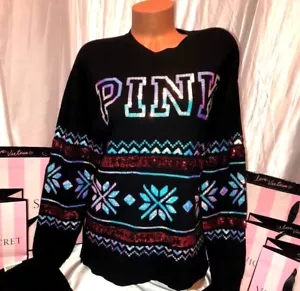 Camicia campus Victorias Secret ROSA paillettes FairIsle girocollo XS - Foto 1 di 1