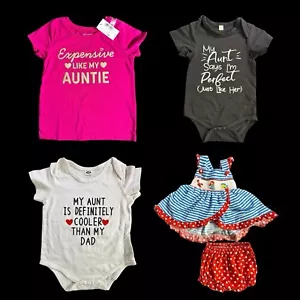 Lotto 4 vestiti bambina taglia 12 mesi-3T "Mia zia..." regalo per abiti nipote - Foto 1 di 7