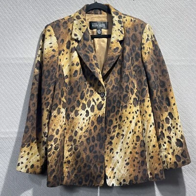 Linda Allard Ellen Tracy Blazer Women 14 Brown Leopard Print  Wool Blend Vintage - Image 1 of 4