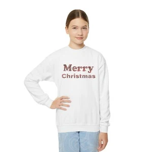 Merry Christmas with Candy Cane Design Youth Kids Unisex Christmas Sweatshirt - Picture 1 of 13