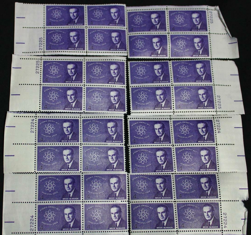 8 BLOCKS OF 4 (32 x 4 CENT U.S. POSTAGE STAMPS) ATOMIC ENERGY ACT BRIEN MCMAHON - Image 1 of 1