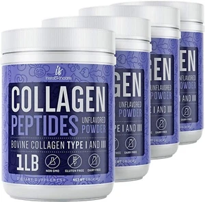 Collagen Powder Premium Peptides Hydrolyzed Anti-Aging Unflavored 1LB 4 Pack - Picture 1 of 6