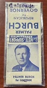 Vota Palmer Burch per il Governatore del Colorado Matchbook con fiammiferi originali - Foto 1 di 3