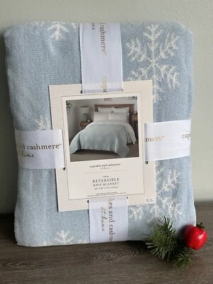 Cupcakes y Cachemira Copo de Nieve Tejido Azul y Blanco Manta Doble Reversible ¡NUEVA! Foto 1 de 4