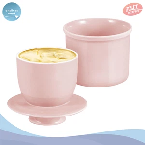 French Porcelain Butter Crock Keeper with Lid Pink Airtight Farmhouse Decor - Picture 1 of 9