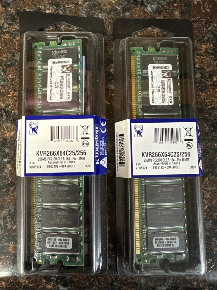 BRAND NEW: Lot of 2 Unopened Kingston KVR266X64C25/256 DDR266 256MB RAM - Image 1 of 1