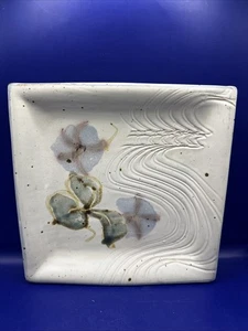 Beautiful Studio Pottery Square 9.5” Plate Morning Glories Handpainted Signed HS - Picture 1 of 6