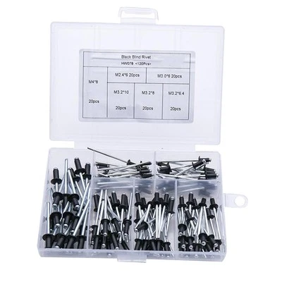 120pcs Rivets Pop à grande bride en aluminium noir, Rivet aveugle à tête de - Photo 1/4