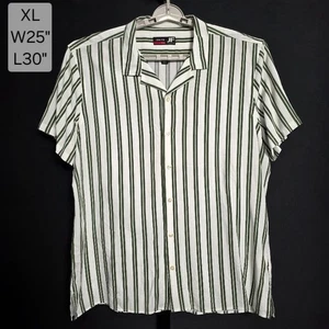 Camisa J Ferrar Para Hombres XL Calce Ajustado Verde Blanco Rayas Rayón Cuello de Campamento Manga Corta - Imagen 1 de 5