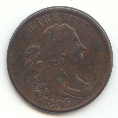 1806 Draped Bust Half Cent, Small 6, No Stems, VF-XF - Image 1 of 2