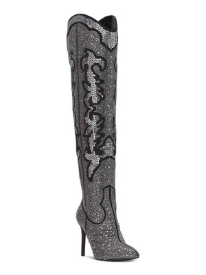INC Womens Silver Western V-Cut Back Iresa 4 Toe Stiletto Heeled Boots 6 M - Image 1 of 3