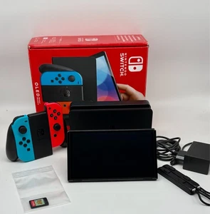 Nintendo Switch OLED  - Neon-Blau/Neon-Rot mit Animal Crossing: New Horizons OVP - Bild 1 von 5