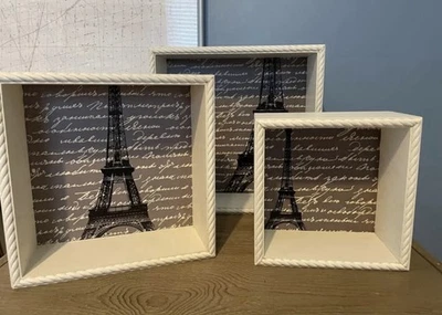 Juego de 3 cajas de pared o cajas apilables con un tema inspirado en la Torre Eiffel París Foto 1 de 4