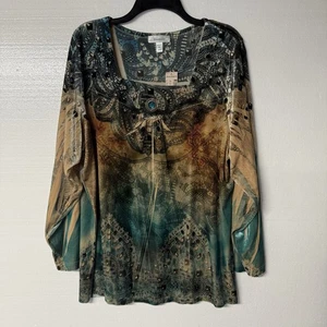 Camisa Dressbarn Mujer 3X Colorido Terciopelo Cuadrado Escote Joya Arte para Usar - Imagen 1 de 9