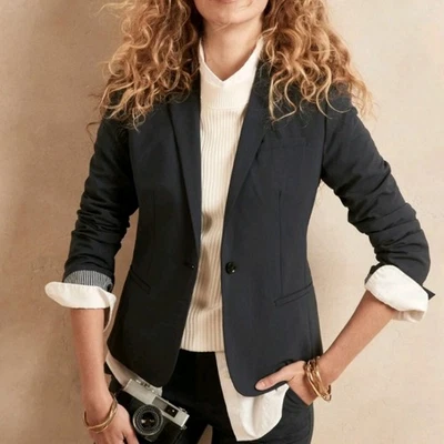 Banana Republic Blazer Size 2 Navy Classic-Fit Italian Wool New Career Office  - Image 1 of 4