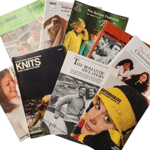 Vintage Lot of Crochet Knit Pattern Books Sweaters Baby Clothing Adult Clothing - Picture 1 of 11