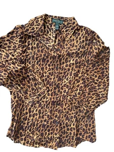 Lauren Ralph Lauren Animal CHEETAH LEOPARDENMUSTER Bluse Damen Größe Petite P/S - Bild 1 von 5