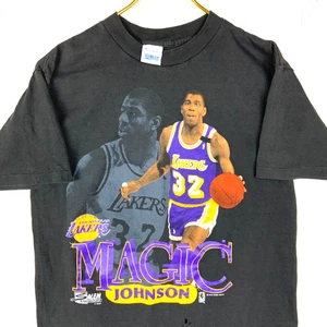 Vintage Los Angeles Lakers Salem T-Shirt Medium Black Nba 1990 Magic Johnson - Picture 1 of 8