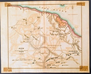 Revolutionary War Map Siege of Yorktown Virginia 1832 Hand Colored Yeager - Picture 1 of 5