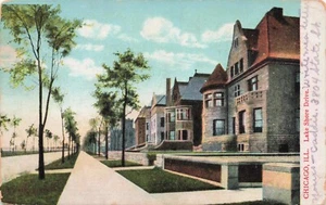Homes Along Lake Shore Drive, Chicago Illinois Posted 1910 Vintage PC - Picture 1 of 2