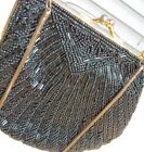 1960s Style Beaded Clutch Purse Cocktail Black Hideaway Metal Chain. Tube Beaded