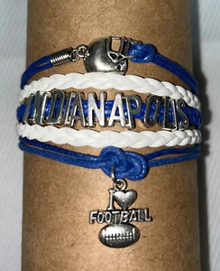 Bracciale NFL INDIANAPOLIS SQUADRA DI CALCIO PELLE INFINITY CHARM BRACELET - Foto 1 di 5