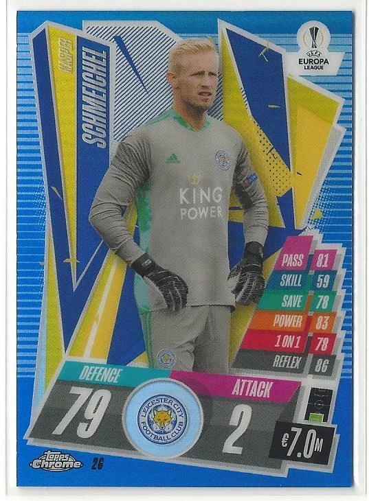 2020-21 Topps Chrome Match Attax Kasper Schmeichel Blue Refractor /150 Leicester - Image 1 of 1