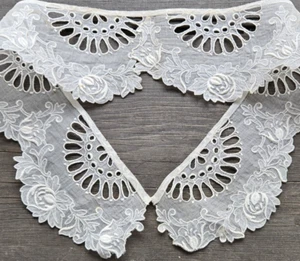 Antique Lace Dress Collar Organdy Embroidered Victorian Edwardian VTG Textiles - Picture 1 of 11
