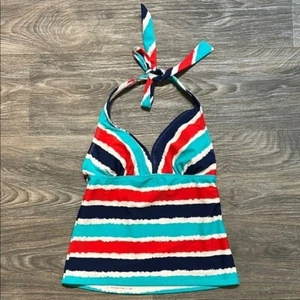 Catalina Small Tankini Halter Top Swim Bathing Suit Teal Blue Red White Stripes - Picture 1 of 7
