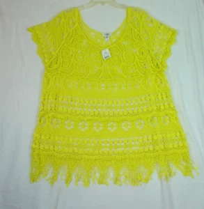 CATO Plus Sportswear Sz: 26/28 Sunny Lime Lace Crochet Cover/Pullover NWT Beach - Picture 1 of 11
