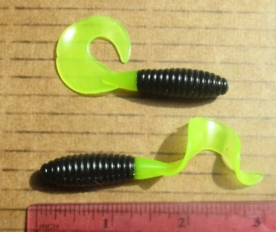 ALL AMERICAN TOURNAMENT QUALITY SOFT PLASTIC BAITS 25 BLACK CHARTREUSE 3" Curly Tail GRUBS Bass Crappie Fishing Lures Walleye Baits