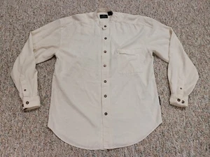 Structure Shirt Mens Large Off White Button Up Band Collar Long Sleeve Silk Y2K - Picture 1 of 17