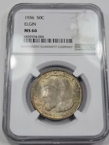 1936 50c Elgin Commemorative Half Dollar NGC MS66 High Grade GEM *J299 - Picture 1 of 5